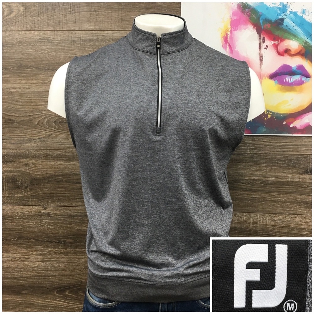 FootJoy Mens Golf Vest Quarter Zip Sleeveless Pullover Heather Gray Medium